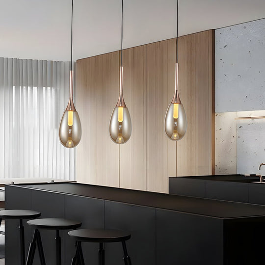 Modern Teardrop Glass Pendant Light – Amber/Smoke Gray