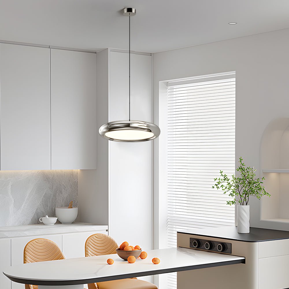 Modern Metallic Round LED Pendant Light in Black or Chrome