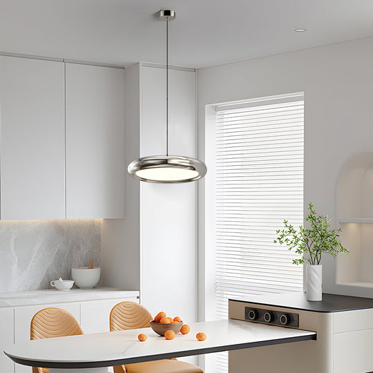 Modern Metallic Round LED Pendant Light in Black or Chrome