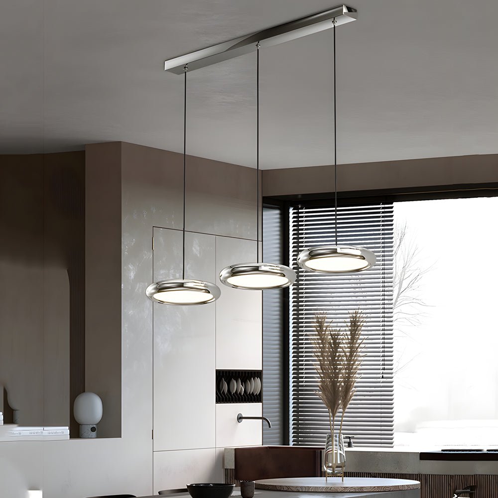 Modern Metallic Round LED Pendant Light in Black or Chrome
