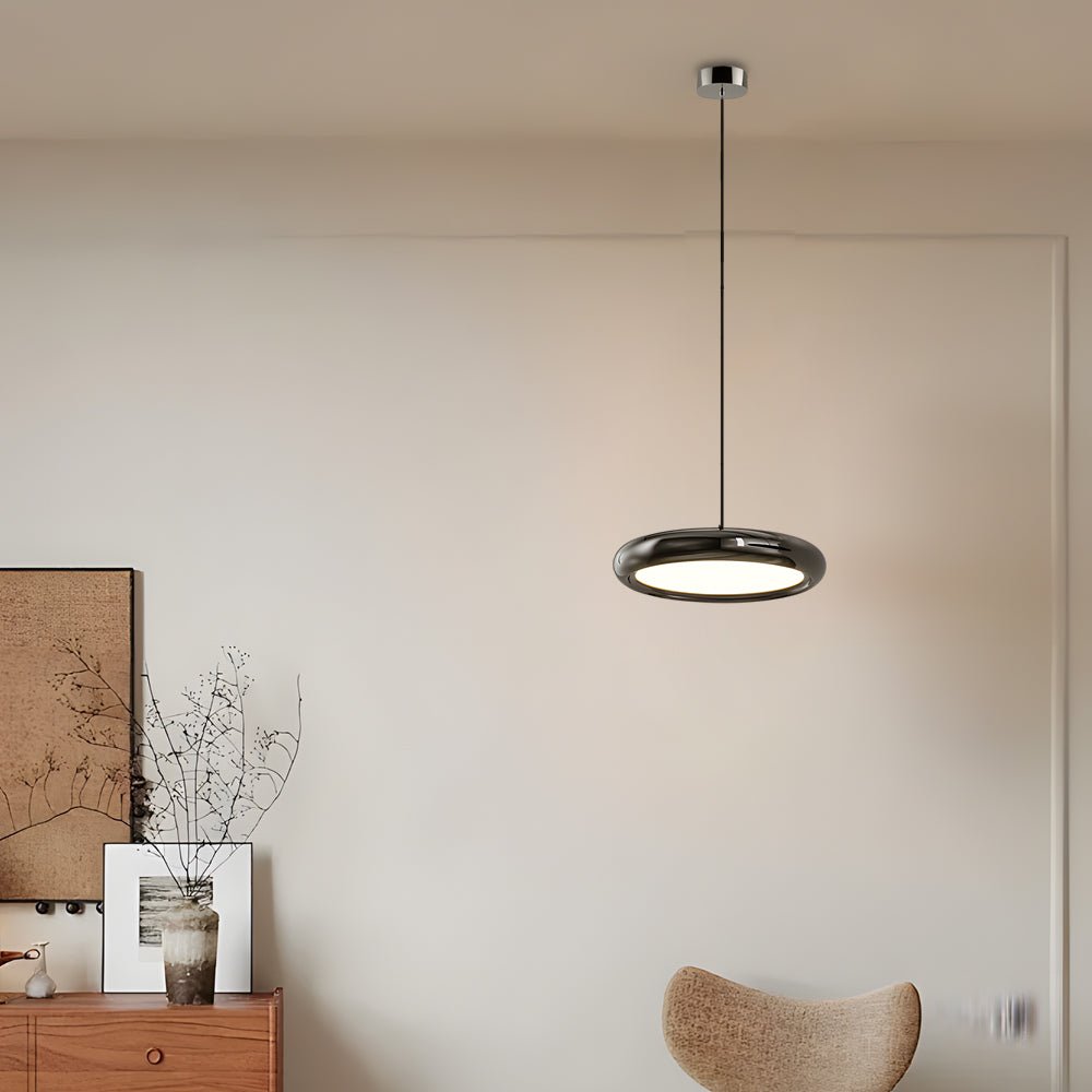 Modern Metallic Round LED Pendant Light in Black or Chrome