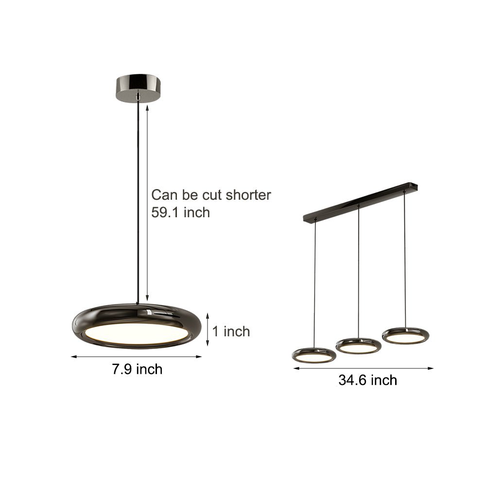 Modern Metallic Round LED Pendant Light in Black or Chrome