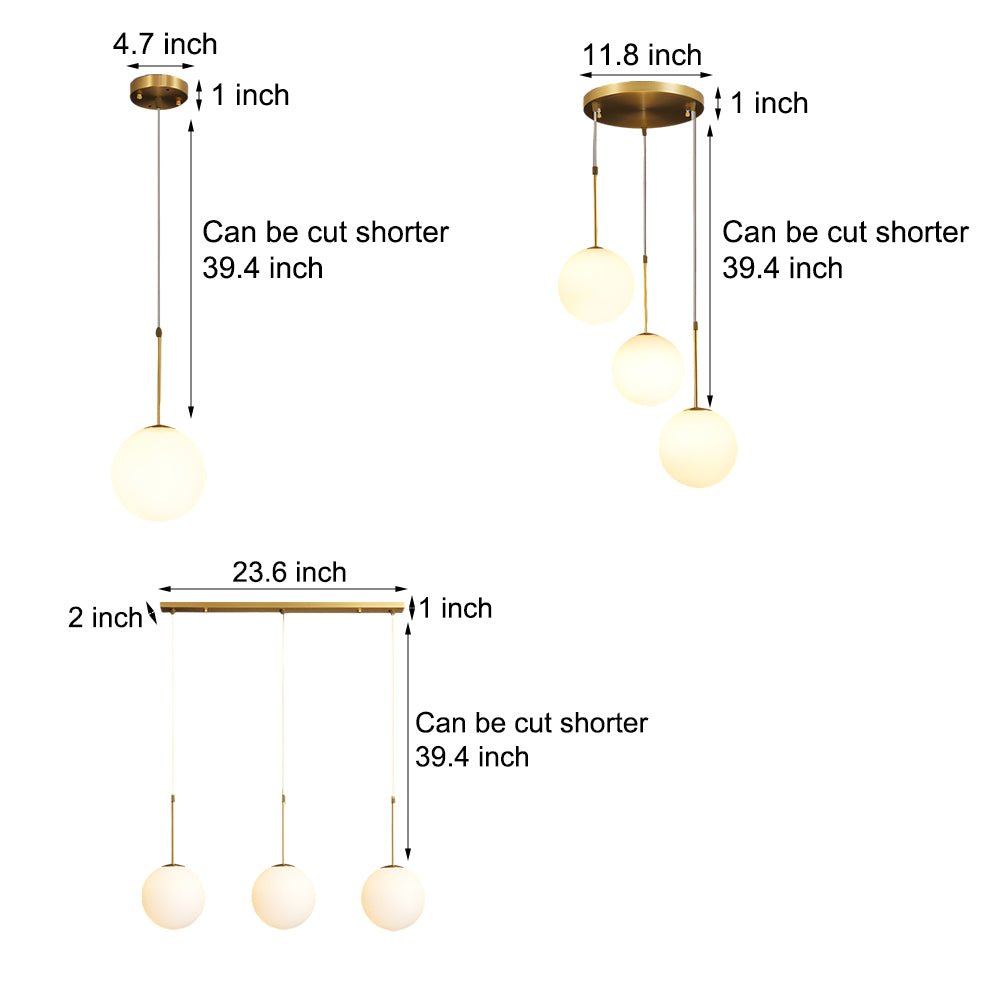 Modern Glass Globe Island Pendant Light – 1/3 Heads, Gold