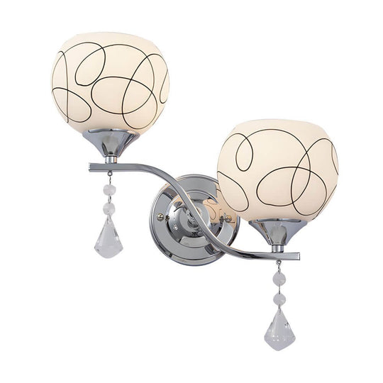 Modern 2-Light Open Sphere Wall Sconce with Crystal Pendants