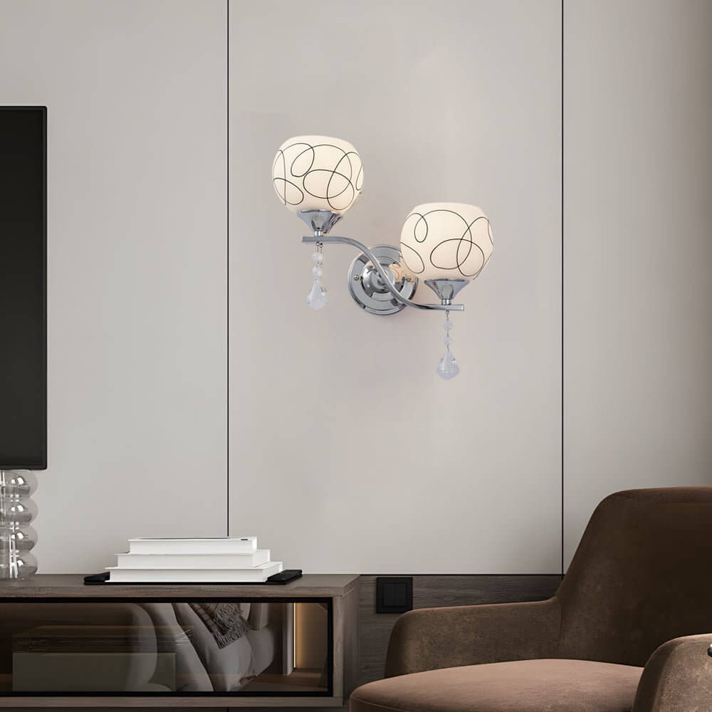 Modern 2-Light Open Sphere Wall Sconce with Crystal Pendants