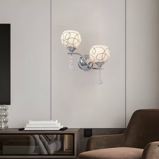 Modern 2-Light Open Sphere Wall Sconce with Crystal Pendants