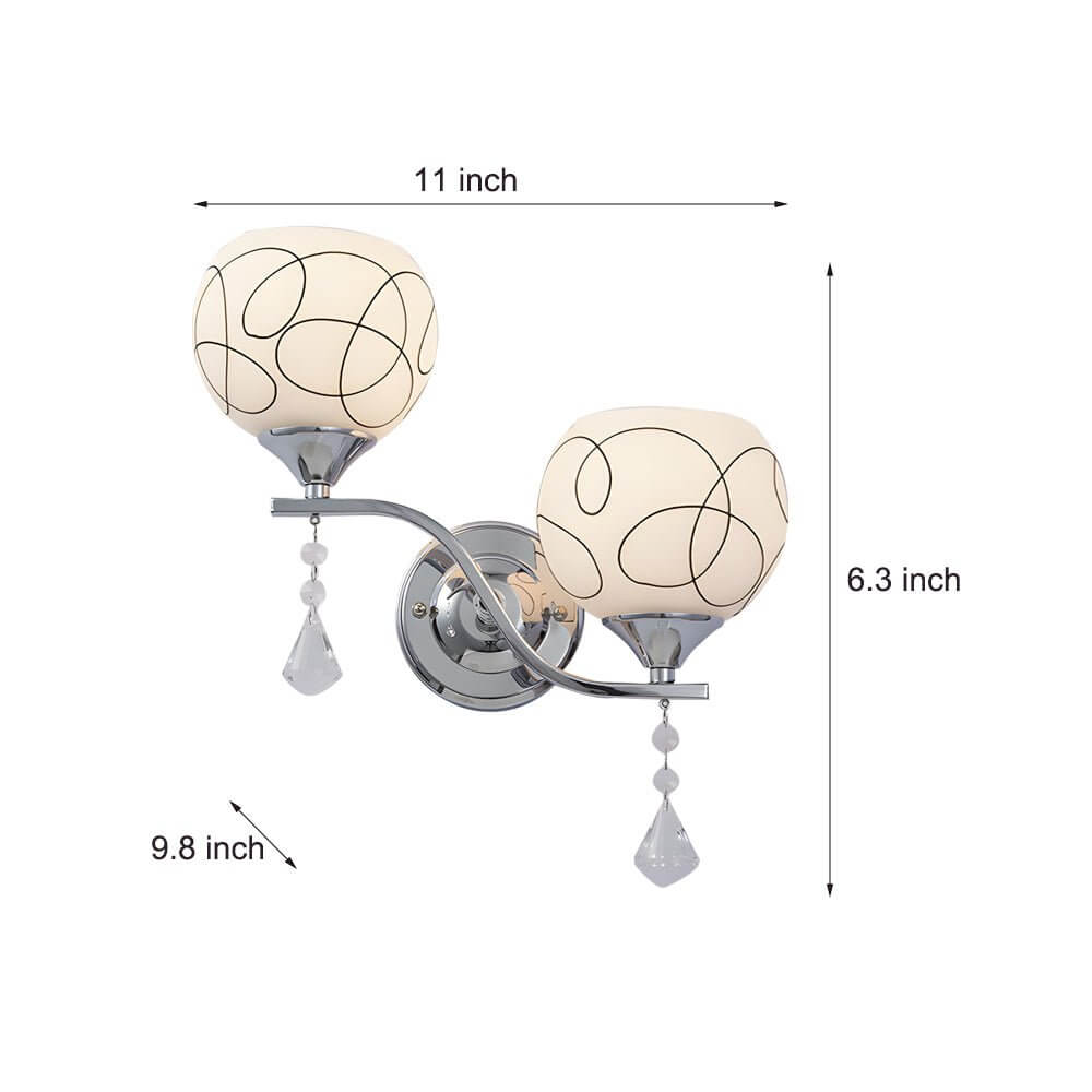 Modern 2-Light Open Sphere Wall Sconce with Crystal Pendants