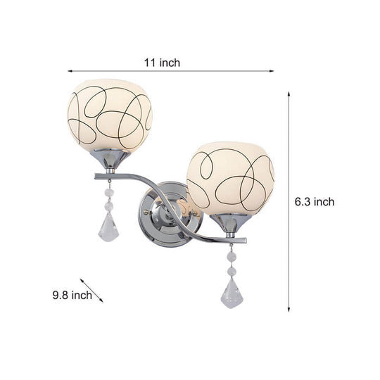Modern 2-Light Open Sphere Wall Sconce with Crystal Pendants