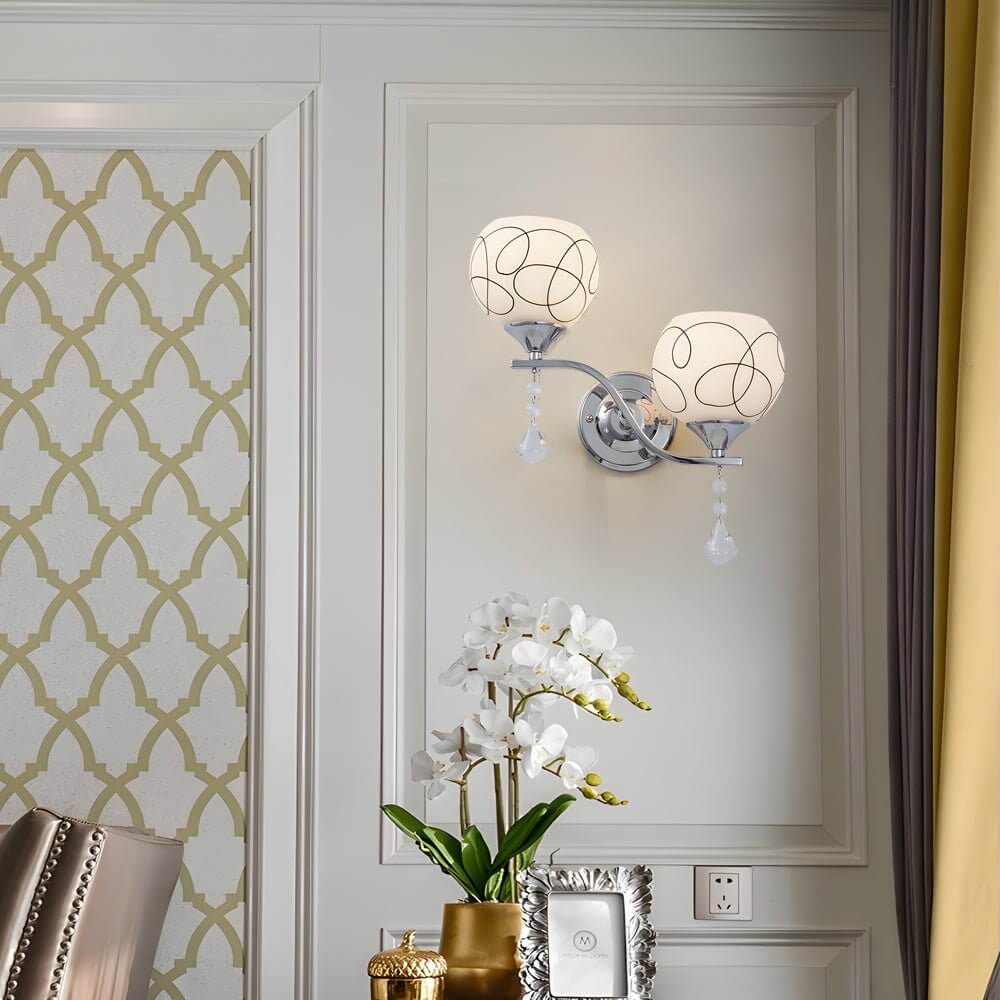 Modern 2-Light Open Sphere Wall Sconce with Crystal Pendants