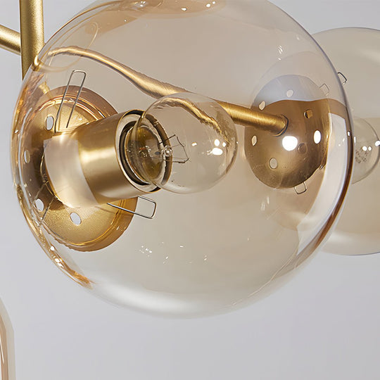 Modern 6 Light Gold Black Semi Flush Mount Chandelier with Glass Shade