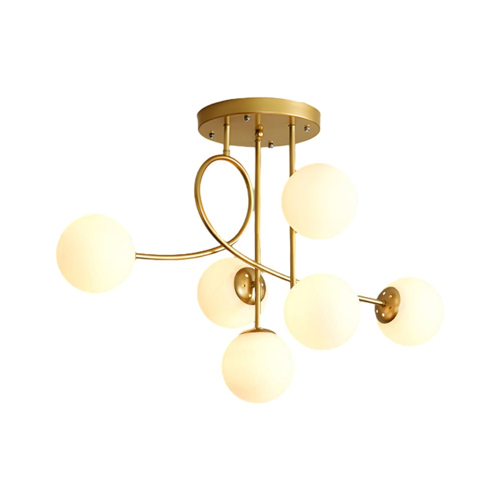 Modern 6 Light Gold Black Semi Flush Mount Chandelier with Glass Shade