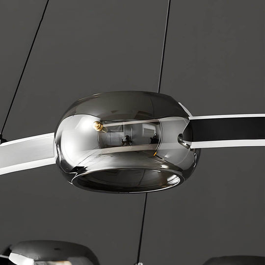 Modern Black Copper Ring Glass Sphere LED Chandelier