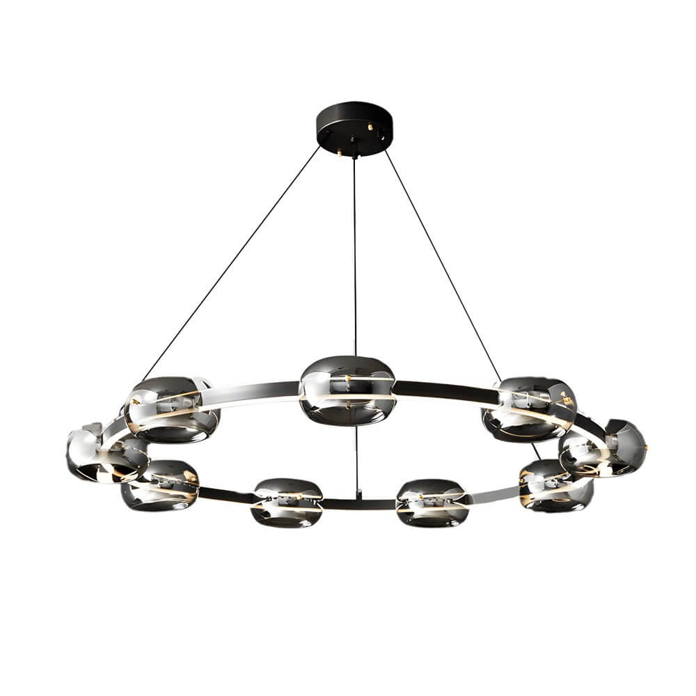 Modern Black Copper Ring Glass Sphere LED Chandelier