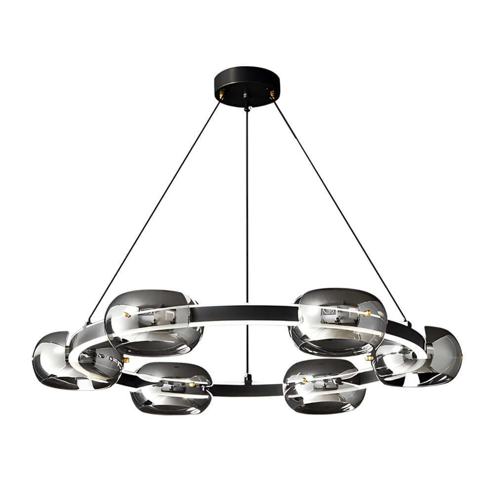 Modern Black Copper Ring Glass Sphere LED Chandelier