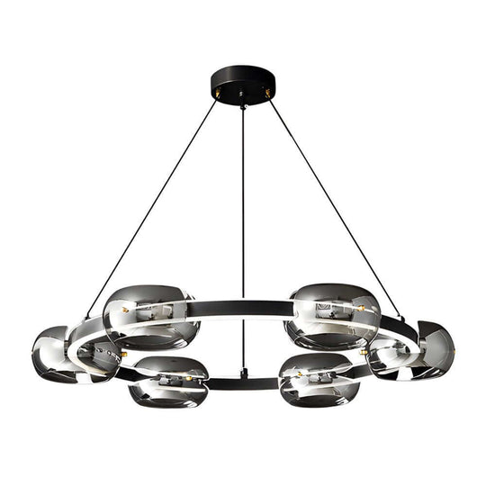Modern Black Copper Ring Glass Sphere LED Chandelier