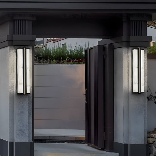 Modern Black LED Wall Light with Resin Marble Shade