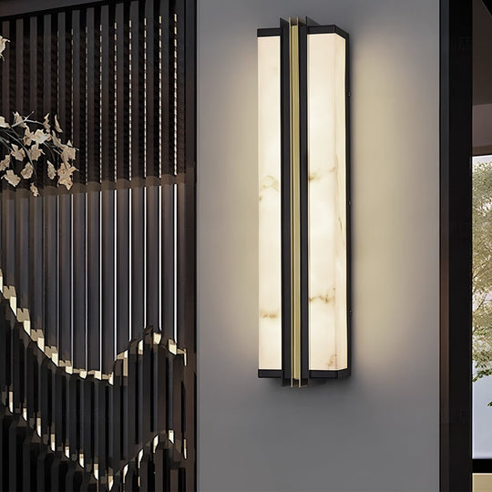Modern Black LED Wall Light with Resin Marble Shade