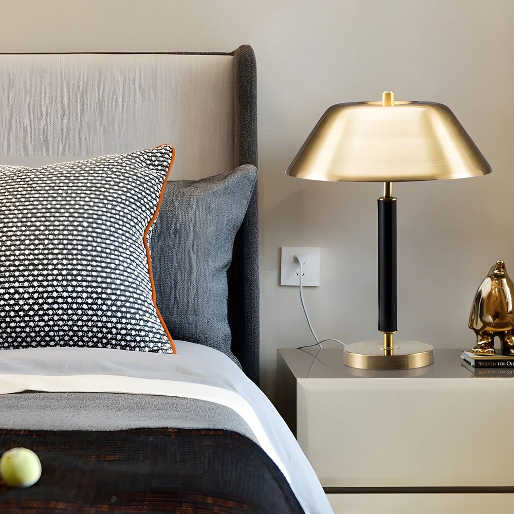 Modern Black Metal and Brass Dome Table Lamp
