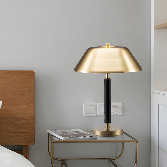 Modern Black Metal and Brass Dome Table Lamp