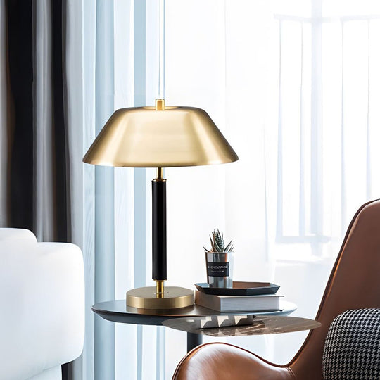 Modern Black Metal and Brass Dome Table Lamp