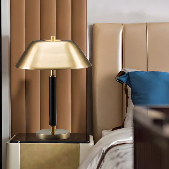 Modern Black Metal and Brass Dome Table Lamp