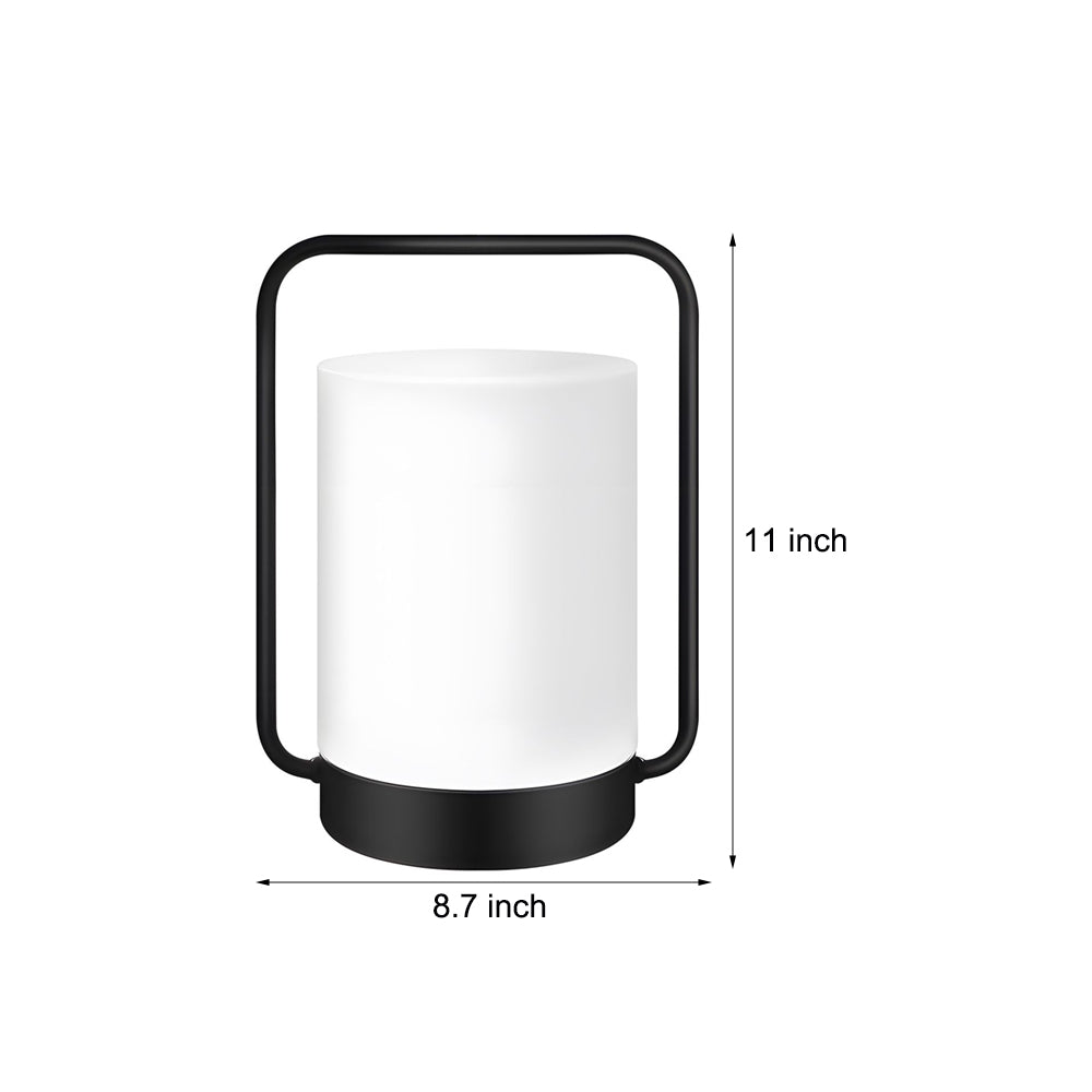 Modern Black Portable Outdoor Table Lamp with White Cylinder Shade – USB Rechargeable, IP65 Waterproof