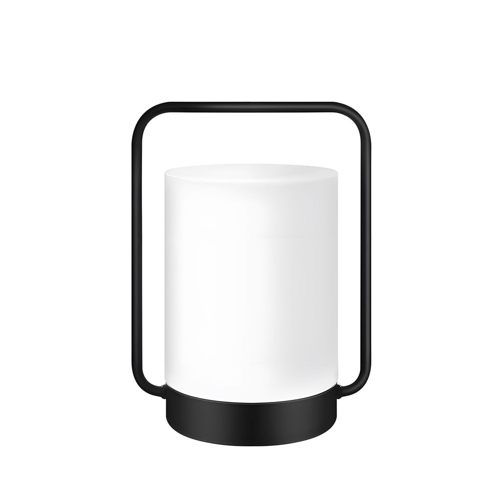 Modern Black Portable Outdoor Table Lamp with White Cylinder Shade – USB Rechargeable, IP65 Waterproof