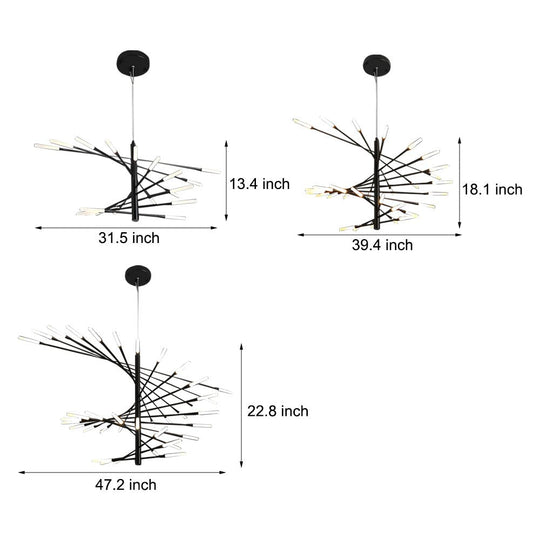 Modern Chandelier Rotating Fireworks Black or Gold