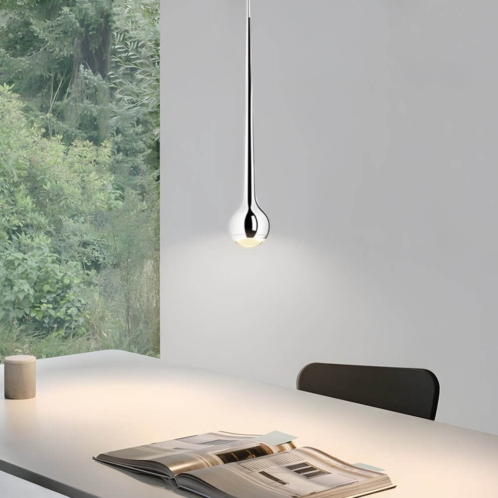Modern Chromed Metal Single Water Drop LED Pendant Light
