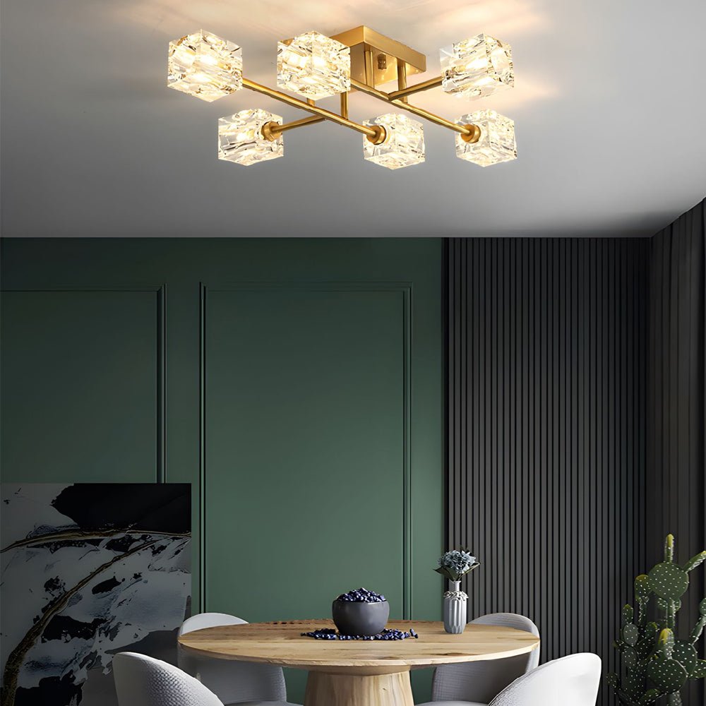Modern Copper Crystal Cube Semi-Flush Mount Ceiling Light
