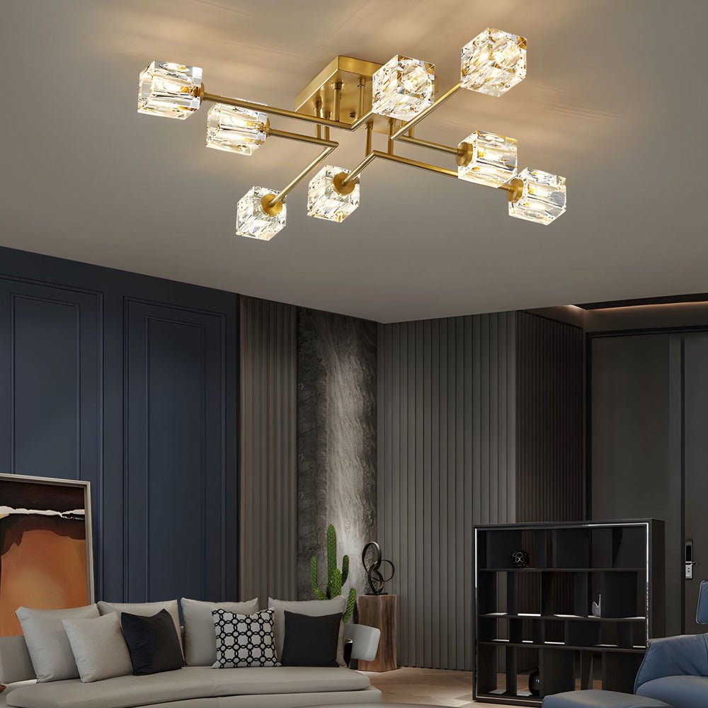 Modern Copper Crystal Cube Semi-Flush Mount Ceiling Light