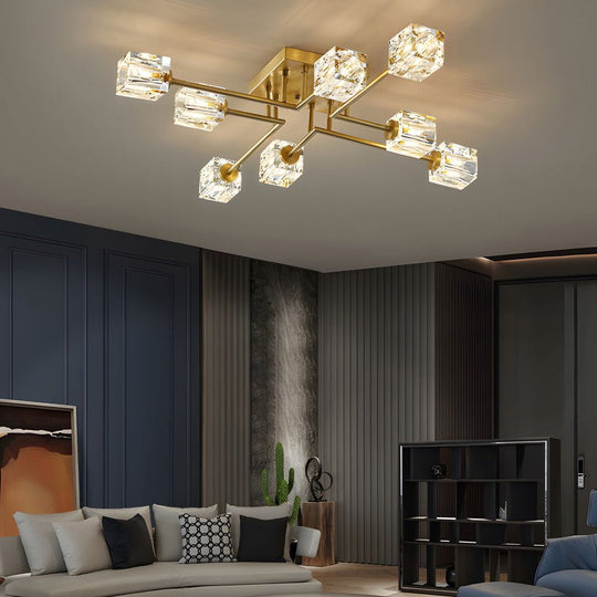 Modern Copper Crystal Cube Semi-Flush Mount Ceiling Light
