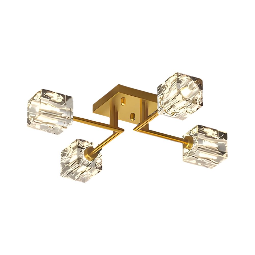 Modern Copper Crystal Cube Semi-Flush Mount Ceiling Light