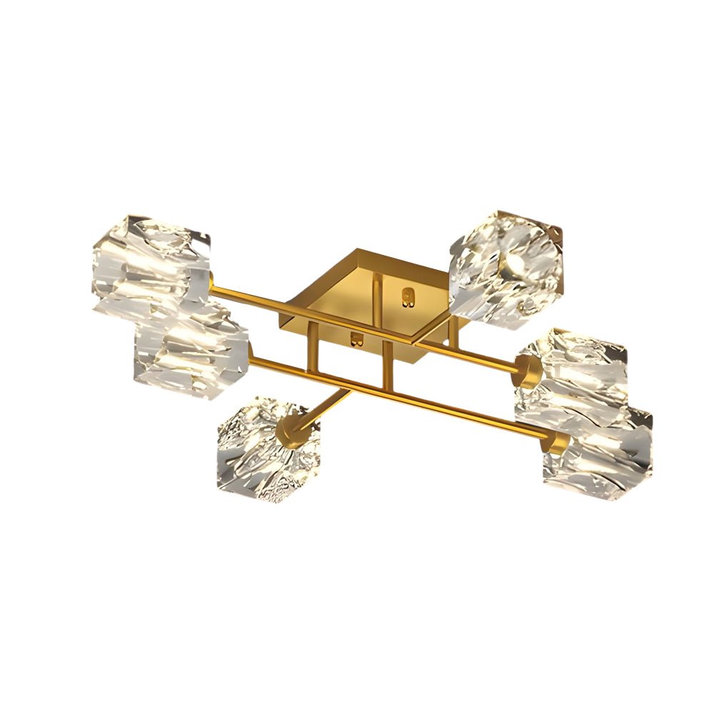 Modern Copper Crystal Cube Semi-Flush Mount Ceiling Light