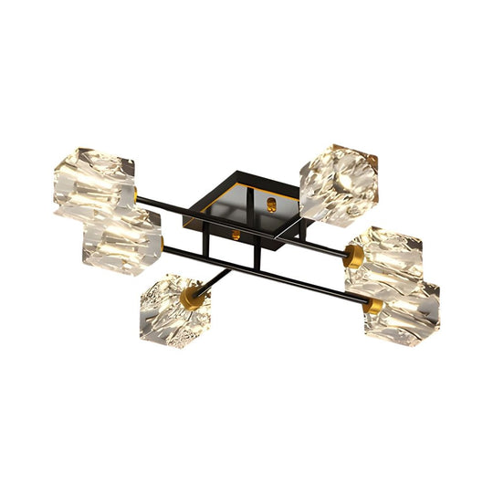 Modern Copper Crystal Cube Semi-Flush Mount Ceiling Light