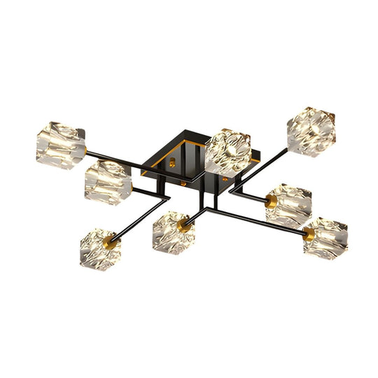 Modern Copper Crystal Cube Semi-Flush Mount Ceiling Light