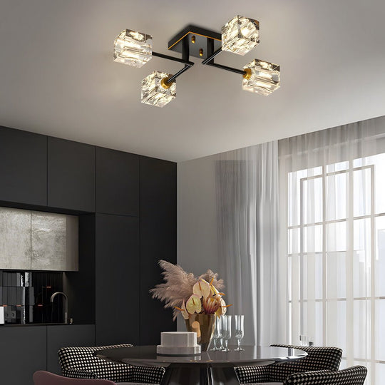 Modern Copper Crystal Cube Semi-Flush Mount Ceiling Light