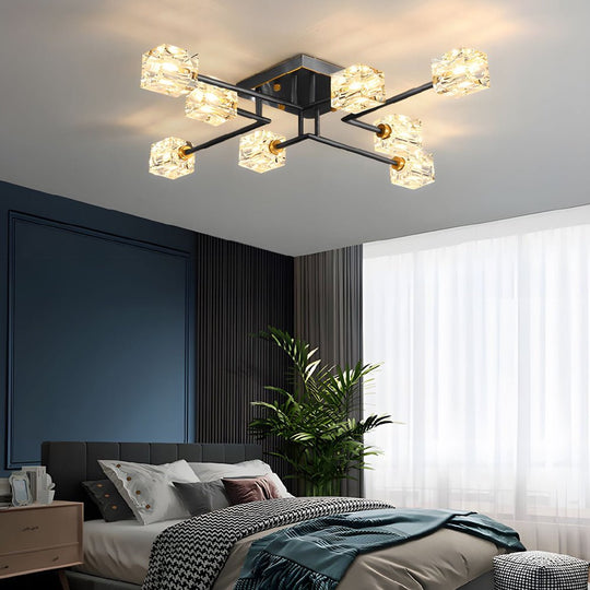 Modern Copper Crystal Cube Semi-Flush Mount Ceiling Light