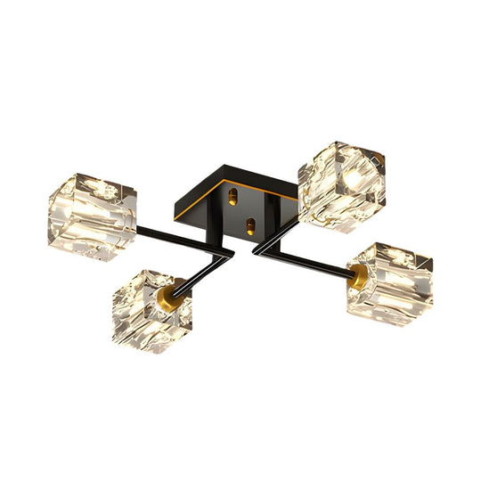 Modern Copper Crystal Cube Semi-Flush Mount Ceiling Light