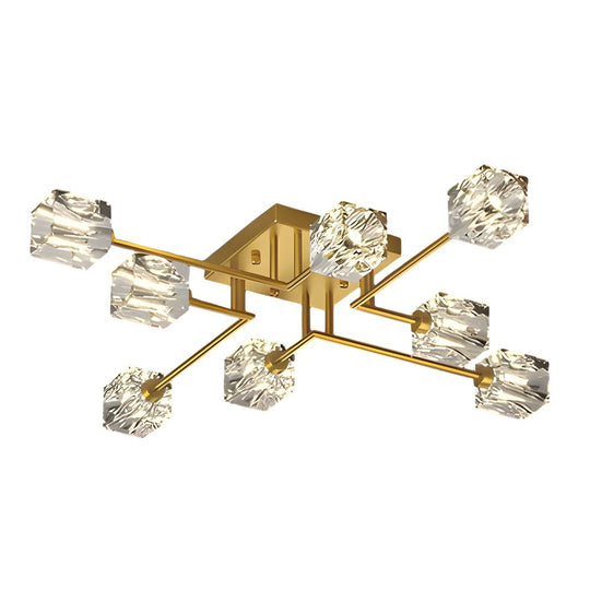 Modern Copper Crystal Cube Semi-Flush Mount Ceiling Light