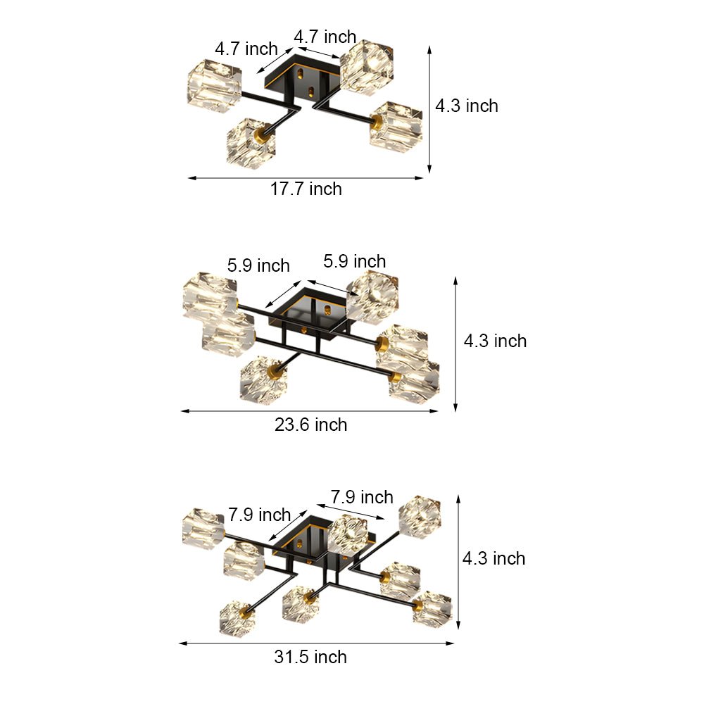 Modern Copper Crystal Cube Semi-Flush Mount Ceiling Light