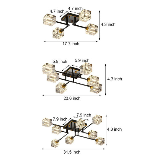 Modern Copper Crystal Cube Semi-Flush Mount Ceiling Light