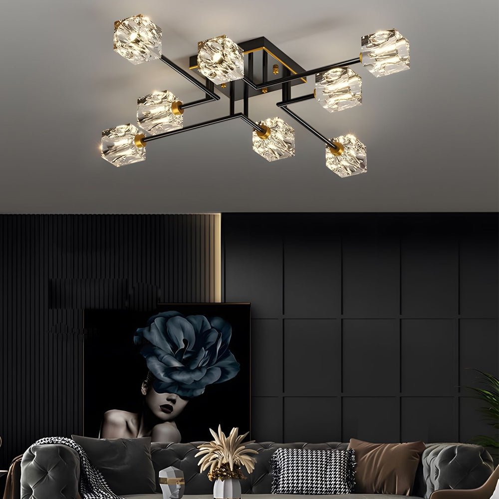 Modern Copper Crystal Cube Semi-Flush Mount Ceiling Light