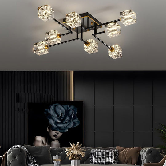 Modern Copper Crystal Cube Semi-Flush Mount Ceiling Light