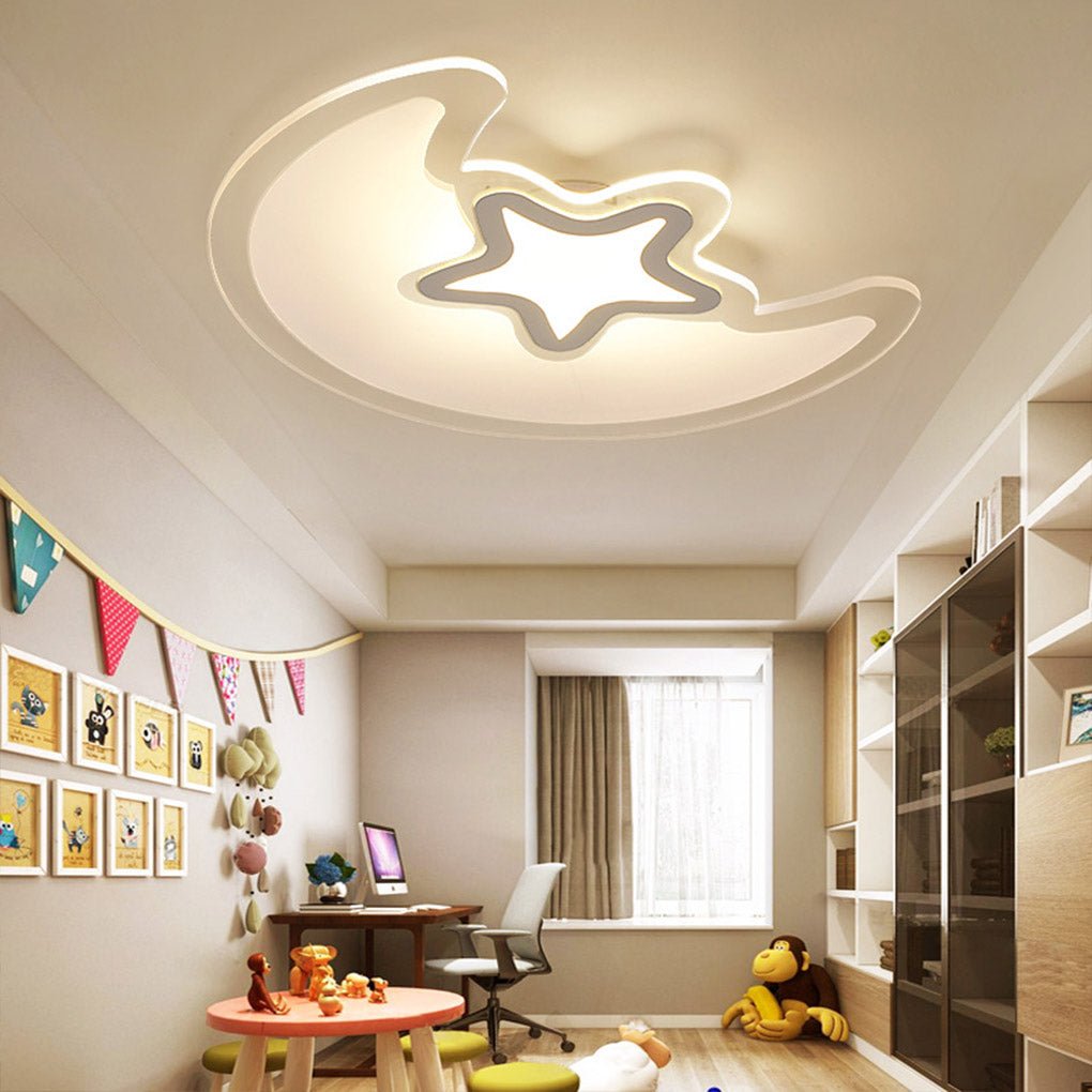 Modern Creative Moon and Star LED Ceiling Light with Trichromatic Dimming