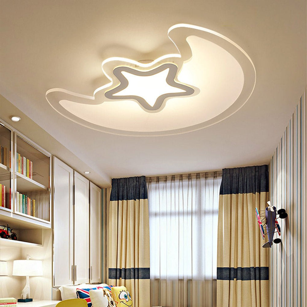 Modern Creative Moon and Star LED Ceiling Light with Trichromatic Dimming