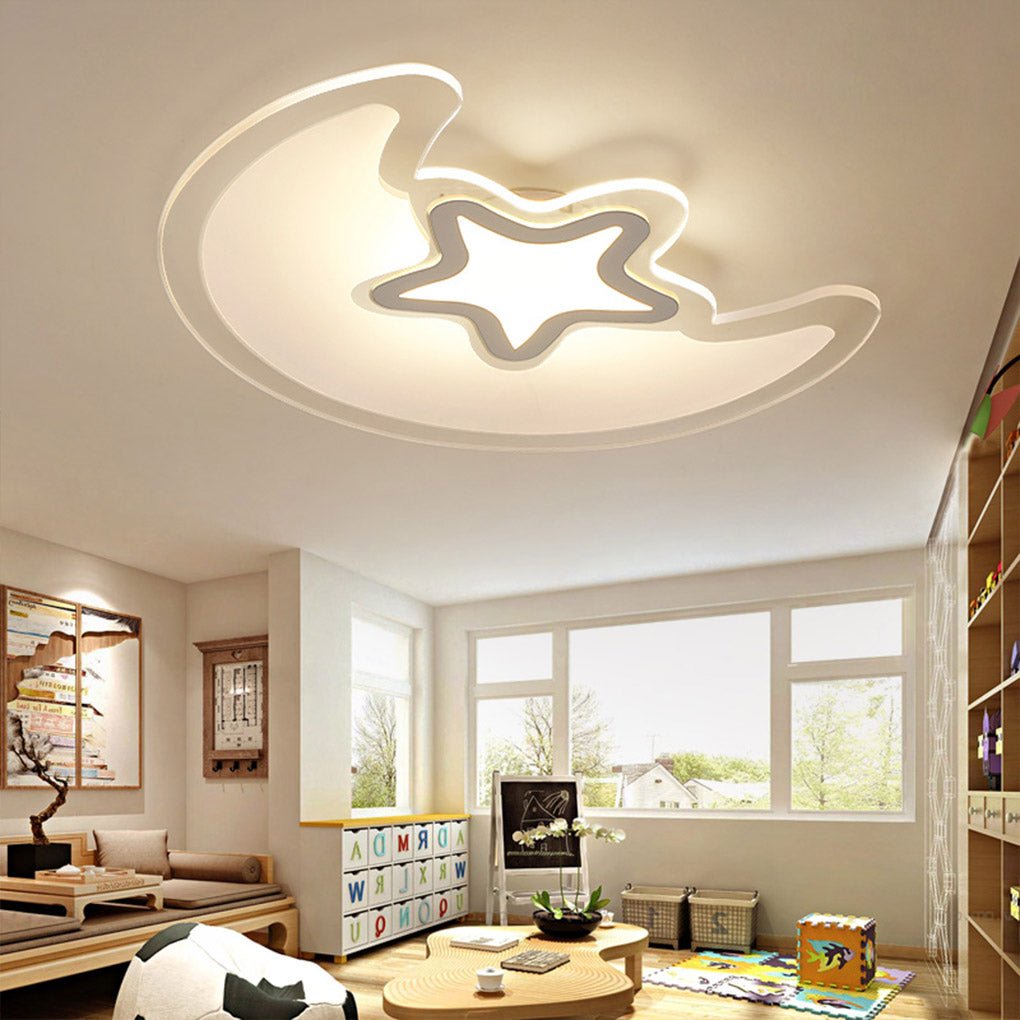 Modern Creative Moon and Star LED Ceiling Light with Trichromatic Dimming