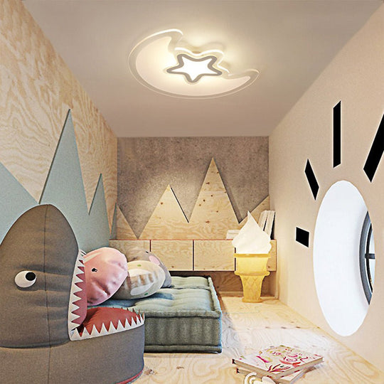 Modern Creative Moon and Star LED Ceiling Light with Trichromatic Dimming