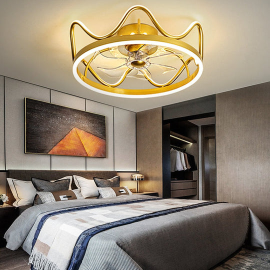 Round Stepless Dimming LED Retractable Ceiling Fan Light