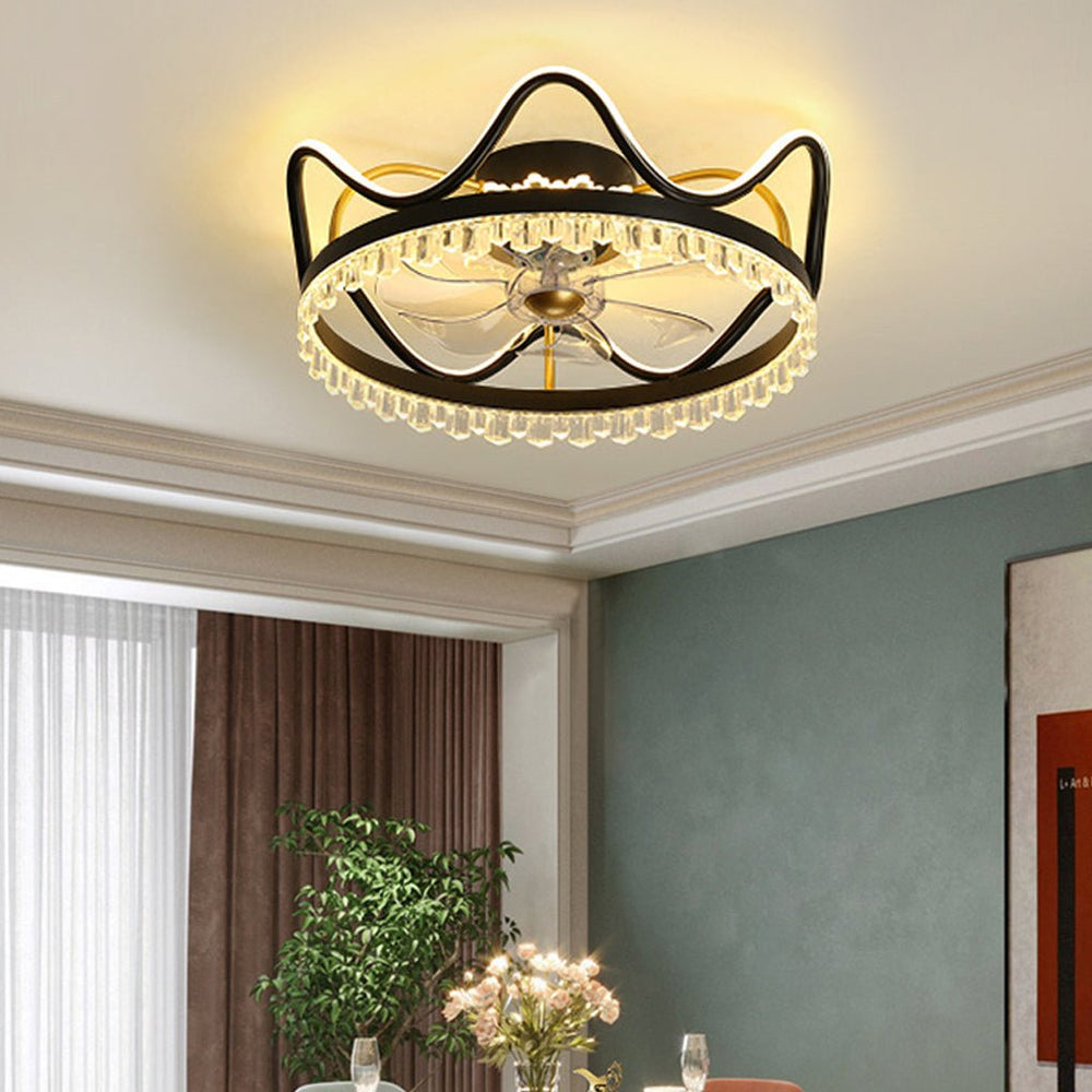 Round Stepless Dimming LED Retractable Ceiling Fan Light